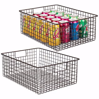 mDesign Farmhouse Decor Metal Wire Food Organizer Storage Bin Baskets with Handles for Kitchen Cabinets, Pantry, Bathroom, Laundry Room, Closets, Garage - 2 Pack - Bronze