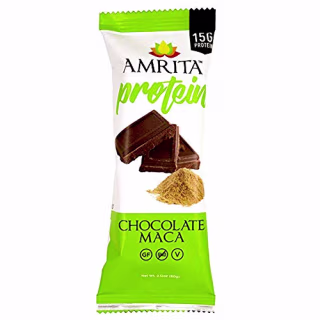 Amrita High Protein Gluten Free Bars with 15g Protein per Paleo Bar, Full of Iron Calcium & Vitamins A and D, No Sugar, Non-GMO, Pack of 12 Bars (Chocolate Maca)