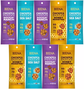 Biena Chickpea Snacks, NON GMO, Gluten Free, Excellent Source of Fiber, Healthy Treats For Everyday, Variety Pack Sampler By Variety Fun (9 Count)