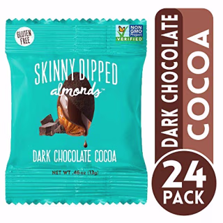 Skinny Dipped Almonds Dark Chocolate Cocoa Covered Almonds, Gluten Free, Low Sugar Snacks, 0.46 oz bag, Pack of 24