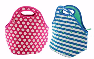 BUILT NY Gourmet Getaway Neoprene Lunch Tote with Zipper, 2 Pack (Stripe Dot Mint/Pink Dots)
