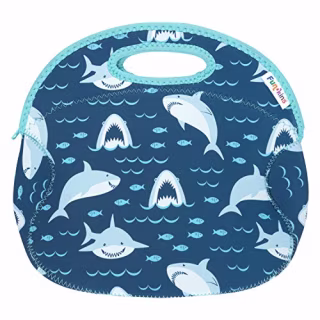 Funkins Fun Lunch Tote for Kids | Insulated Lunch Bag, Large Size with Interior Pocket and Name Tag | Machine Washable, Spacious, Durable | Easy to Pack and Clean (Large Size, Sharks)