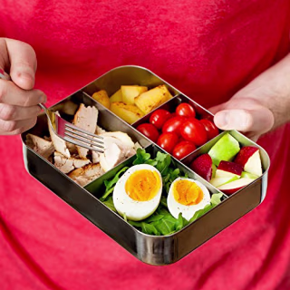 LunchBots Large Cinco Stainless Steel Lunch Container - Five Section Design Holds a Variety of Foods - Metal Bento Box for Kids or Adults - Dishwasher Safe - Stainless Lid - All Stainless