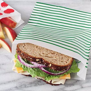 Lunchskins Recyclable + Sealable Paper Quart Sized Bags, 50 count, Green Stripe