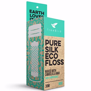 Biodegradable Dental Floss With a Refillable Glass Holder | Naturally Waxed With Candelilla Wax | 100% Compostable | 33yds/30m Natural Silk Spool | Eco-Friendly Zero Waste Oral Care | Mint Flavored