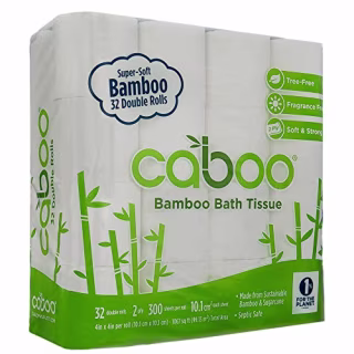 Caboo Tree-Free Bamboo Toilet Paper, Bulk 32 Double Rolls, Septic Safe Biodegradable Bath Tissue with Eco Friendly Soft 2 Ply Sheets