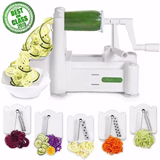 Spiralizer 5-Blade Vegetable Slicer, Strongest-and-Heaviest Spiral Slicer, Best Veggie Pasta Spaghetti Maker for Keto/Paleo/Gluten-Free, Comes with 4 Recipe Ebooks