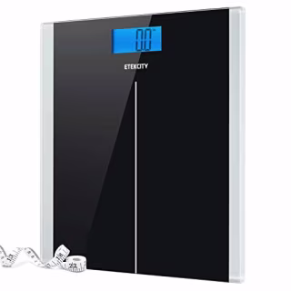 Etekcity Digital Body Weight Bathroom Scale With Step-On Technology, 400 Lb, Body Tape Measure Included, Elegant Black