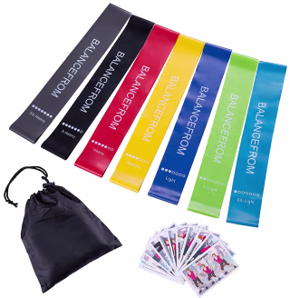 BalanceFrom Resistance Loop Exercise Bands with Exercise Cards and Carrying Bag, Set of 7