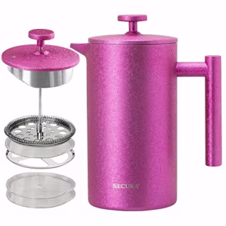 Secura French Press Coffee Maker, 304 Grade Stainless Steel Insulated Coffee Press with 2 Extra Screens, 34oz (1 Litre), Magenta