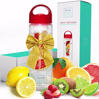 Savvy Infusion Water Bottle - 24 or 32 Ounce - Featuring Unique Leak-Proof Siliconed Sealed Cap w/ Handle - Includes Bonus Recipe Ebook