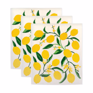 DII Lemon Swedish Dishcloth (Set of 4), 7.75x6.75", Cellulose/Cotton