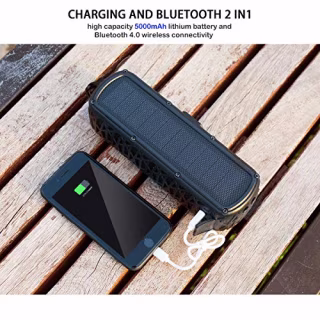 ABFOCE Solar Bluetooth Speaker Portable Outdoor Bluetooth IPX6 Waterproof Speaker with 5000mAh Power Bank,60 Hours Play Time Dual Speaker with Mic, Stereo Sound with Bass Home Wireless Speaker-Black