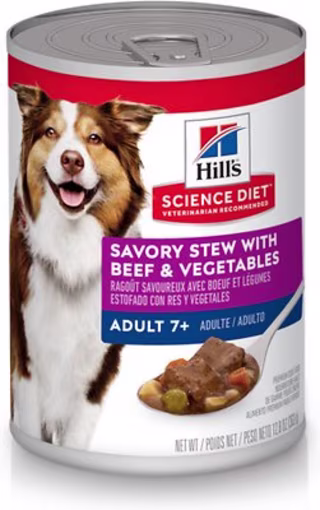 Hill's Science Diet Adult 7+ Savory Stew with Beef & Vegetables Canned Dog Food, 12.8-oz, case of 12