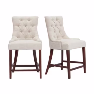 Bakerford Ebony Wood Upholstered Bar Stool with Back and Charcoal Seat (Set of 2) (21.85 in. W x 46.85 in. H)