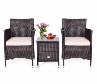 Home Depot 3-Piece PE Rattan Wicker Patio Conversation Set. Best outdoor furniture sales 2021.
