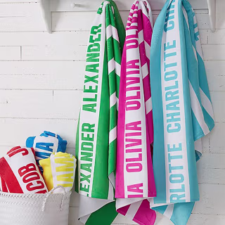 Classic Stripe Personalized Beach Towel. Best Affordable Beach Towels 2021.