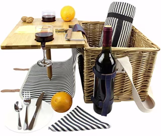 HappyPicnic Wicker Picnic Basket for 2