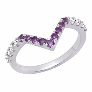 Dazzlingrock Collection Round Amethyst and Diamond Wedding Band V Shaped Chevron Band