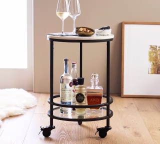 Pottery Barn Delaney 16" Round Marble Bar Cart