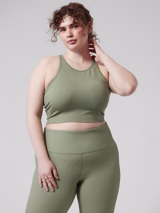 Athleta Eucalyptus Olive Aurora Seamless High Neck Crop Tank