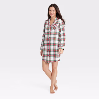 Women's Holiday Tartan Plaid Flannel Matching Family Pajama Nightgown