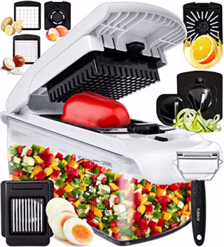 Fullstar 9-in-1 Deluxe Vegetable Chopper Kitchen Gifts | Onion Chopper &amp; Dicer | Peeler, Spiralizer, Zoodle Maker, Lemon Squeezer, Egg Slicer &amp; Seperator- Ultimate Kitchen Gadget