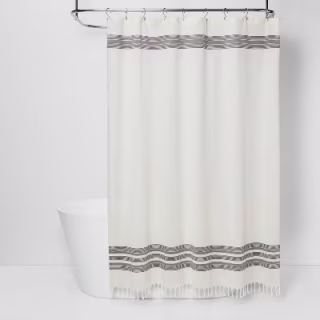 Target Threshold Fringe Shower Curtain Off-White