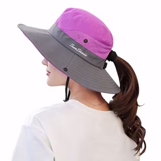 Muryobao Women's Sun Hat Outdoor UV Protection Foldable Mesh Bucket Hat Wide Brim Summer Beach Fishing Cap Purple