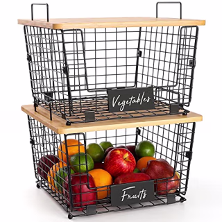 Stackable Kitchen Counter Basket with Bamboo Top