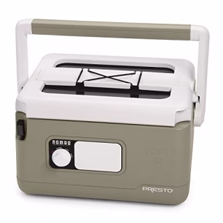 PRESTO NOMAD Traveling 8 Quart Slow Cooker, rugged, wide-profile picnic-cooler style design, tan (Amazon)