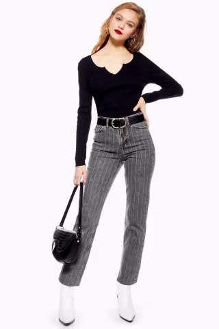 Washed Black Pinstripe Jeans