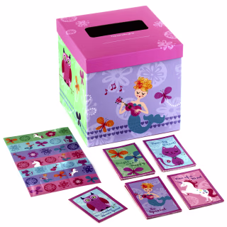 Hallmark Girls' Valentine Cards and Mailbox for Classroom Exchange, Unicorn and Friends (1 Box, 32 Cards, 35 Stickers, 1 Teacher Card) (Walmart)
