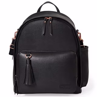 Skip Hop Diaper Bag Backpack, Greenwich Multi-Function Baby Travel Bag With Changing Pad And Stroller Straps, Vegan Leather, Black/Rose Gold