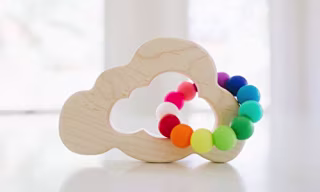 Cloud Wooden Teether w/Rainbow Beads