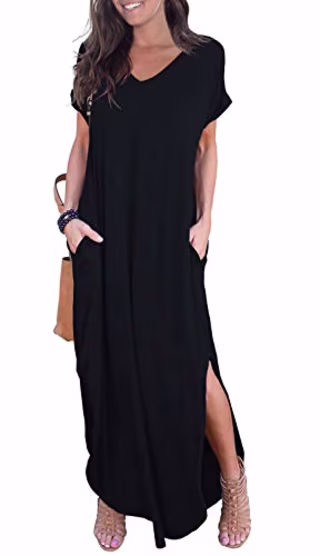 GRECERELLE Women's Casual Loose Pocket Long Dress