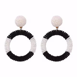 BEST LADY Statement Beaded Hoop Earrings - Fashion Bohemian Handmade Whimsical Drop Earrings for Women Jewelry, Idear Gifts for Mom, Sisters and Friends (Black White)