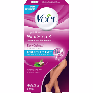Veet Ready-To-Use Sensitive Formula Wax Strip Kit Hair Remover 40 count box