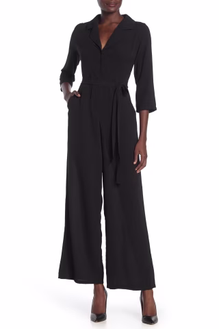 Bobeau Tie Front Wide Leg Jumpsuit