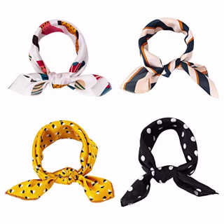4Pack Square Scarf for Women's Neck Scarf Decorative Dots Floral Striped Neckerchief Scarfs (4Pcs Square Scarf)