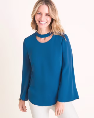 Solid Neck-Detail Pullover