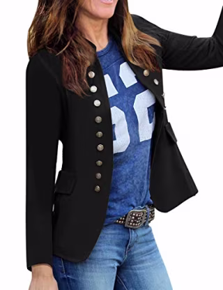 luvamia Women's Open Front Long Sleeves Work Blazer Casual Buttons Jacket Suit Black Size Small (Fits US 4-US 6)