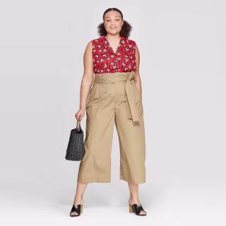 Women's Plus Size Floral Print Sleeveless V-Neck Button-Down Shirt - Who What Wear(TM) Red