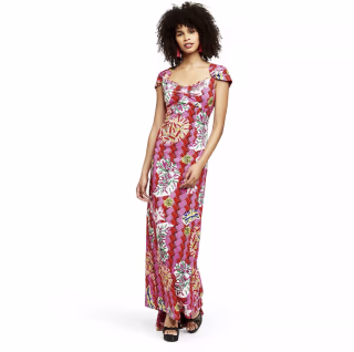 Safety-Pin Print Cap Sleeve Sweetheart Neck Maxi Dress