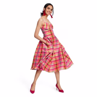 Plaid Sleeveless V-Neck Silk Dress