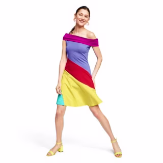 Colorblock Off-the-Shoulder Dress