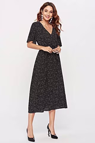 Escalier Women's Summer Floral Print Faux Wrap Maxi Long Dresses with Belt