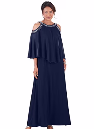 AmeriMark R & M Richards Beaded Cold-Shoulder Dress Navy