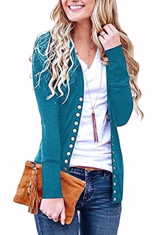 Women's S-3XL Solid Button Front Knitwears Long Sleeve Casual Cardigans Blue S