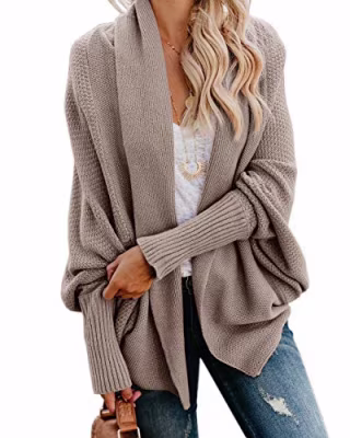 Imily Bela Womens Kimono Batwing Cable Knitted Slouchy Oversized Wrap Cardigan Sweater